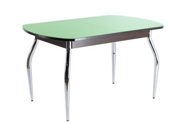 Кухонный стол ПГ-06 СТ2, венге ЛДСП/фисташка стекло/35 хром гнутые металл в Набережных Челнах
