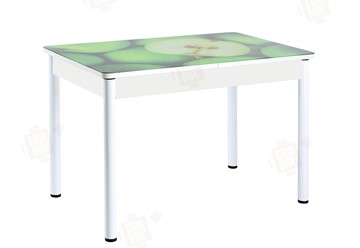 Раздвижной стол Айсберг-01 СТФ, белый/фотопечать зеленые яблоки/ноги крашеные в Нижнекамске