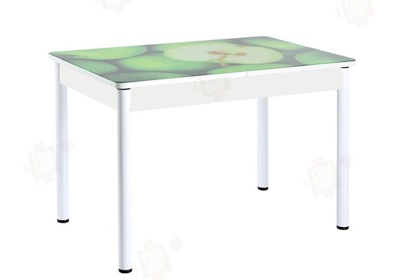 Раздвижной стол Айсберг-01 СТФ, белый/фотопечать зеленые яблоки/ноги крашеные в Нижнекамске - изображение