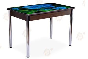 Кухонный стол раздвижной Айсберг-01 СТФ, венге/фотопечать фиалка/ноги хром прямые в Альметьевске