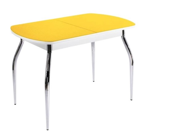 Обеденный стол ПГ-05 СТ2, белое/желтое стекло/35 хром гнутые металл в Нижнекамске - изображение