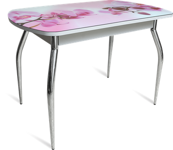 Стеклянный стол ПГ-04 СТФ белое/орхидея/хром фигурные в Альметьевске