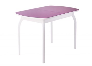 Кухонный стол раздвижной ПГ-мини, матовое фиолетовое стекло, ноги гнутые массив белый в Набережных Челнах