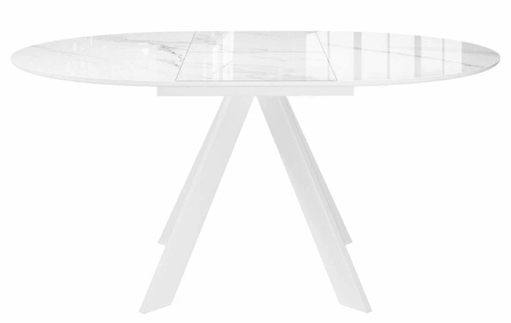 Стол обеденный раздвижной DikLine SFC110 d1100 стекло Оптивайт Белый мрамор/подстолье белое/опоры белые в Альметьевске - изображение 2