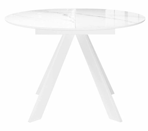 Стол обеденный раздвижной DikLine SFC110 d1100 стекло Оптивайт Белый мрамор/подстолье белое/опоры белые в Нижнекамске - изображение 3