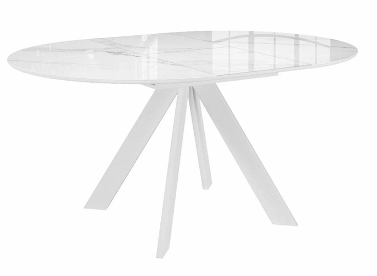 Стол обеденный раздвижной DikLine SFC110 d1100 стекло Оптивайт Белый мрамор/подстолье белое/опоры белые в Нижнекамске - изображение 4