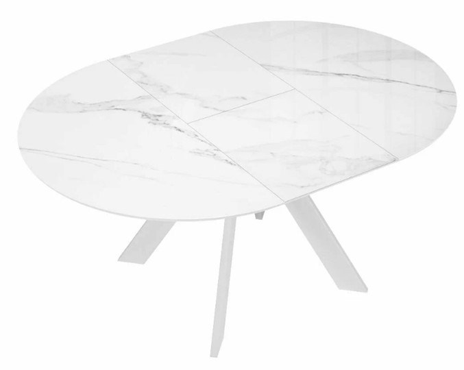 Стол обеденный раздвижной DikLine SFC110 d1100 стекло Оптивайт Белый мрамор/подстолье белое/опоры белые в Нижнекамске - изображение 5
