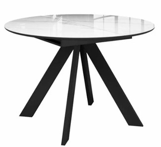 Стеклянный стол раздвижной  DikLine SFC110 d1100 стекло Оптивайт Белый мрамор/подстолье черное/опоры черные в Набережных Челнах