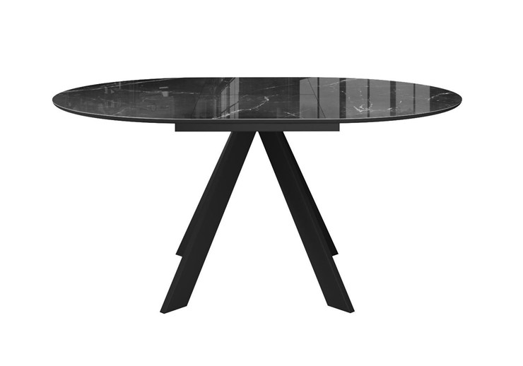 Стол на кухню раздвижной DikLine SFC110 d1100 стекло Оптивайт Черный мрамор/подстолье черное/опоры черные в Альметьевске - изображение 1