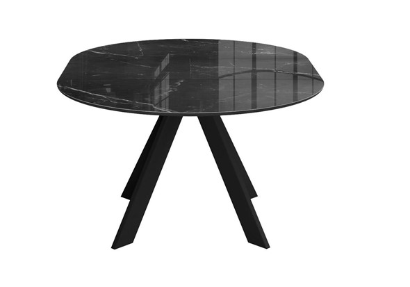 Стол на кухню раздвижной DikLine SFC110 d1100 стекло Оптивайт Черный мрамор/подстолье черное/опоры черные в Альметьевске - изображение