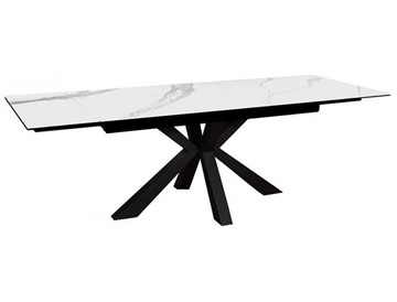 Керамический кухонный стол раздвижной DikLine SFE140 Керамика Белый мрамор/подстолье черное/опоры черные (2 уп.) в Набережных Челнах