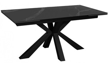 Керамический обеденный стол раздвижной DikLine SFE140 Керамика Черный мрамор/подстолье черное/опоры черные (2 уп.) в Нижнекамске