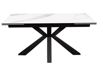 Стол на кухню раздвижной DikLine SFE160 Керамика Белый мрамор/подстолье черное/опоры черные (2 уп.) в Нижнекамске - предосмотр