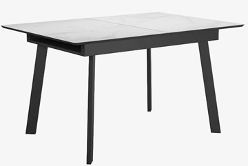 Стеклянный обеденный стол раздвижной DikLine SFA125 Стекло Белый мрамор САТИН/подстолье черное/опоры черные в Набережных Челнах