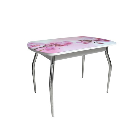 Кухонный раздвижной стол ПГ-02СТФ белое/орхидея/хром фигурные в Нижнекамске - изображение