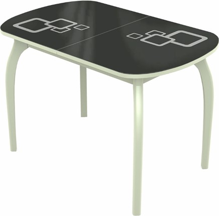 Кухонный раскладной стол Ривьера мини дерево №1, Рисунок квадро (стекло черное/белый/белый) в Нижнекамске - изображение