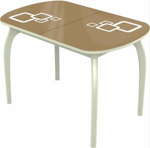 Кухонный раскладной стол Ривьера мини дерево №1, Рисунок квадро (стекло капучино/белый/белый) в Нижнекамске