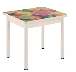 Кухонный пристенный стол СПА-02 СТФ, дуб молочный ЛДСП/стекло фрукты/36 прямые трубки крашеные белые в Альметьевске