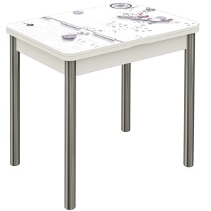 Кухонный стол раздвижной Бари хром №6 (Exclusive h174/белый) в Альметьевске
