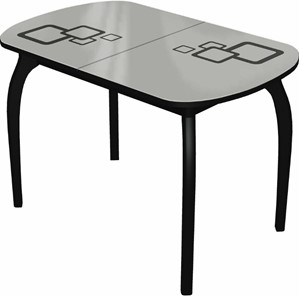 Кухонный стол раскладной Ривьера мини дерево №1, Рисунок квадро (стекло белое/черный/черный) в Казани