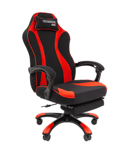 Кресло игровое CHAIRMAN GAME 35 с выдвижной подставкой для ног Ткань  черная / Ткань красная в Казани