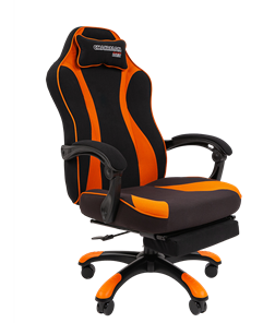 Кресло игровое CHAIRMAN GAME 35 с выдвижной подставкой для ног Ткань черная / Ткань оранжевая в Казани