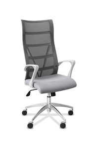 Офисное кресло для руководителя Топ X белый каркас, сетка/ткань TW / серая/ серая в Нижнекамске - предосмотр