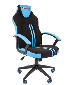 Кресло игровое CHAIRMAN GAME 26  Экокожа - Ткань стандарт. Черный/голубой в Альметьевске