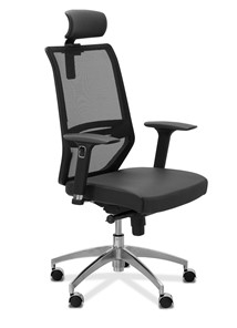 Офисное кресло для руководителя Aero lux с подголовником, сетка/экокожа / черная/черная CN1114 в Альметьевске