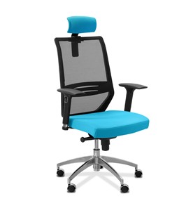 Офисное кресло для руководителя Aero lux с подголовником, сетка/ткань TW / черная/голубая в Нижнекамске