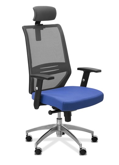 Офисное кресло Aero с подголовником, сетка/ткань TW / черная/ синяя в Нижнекамске - изображение 9