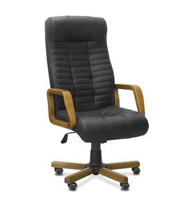 Кресло в офис Атлант W, экокожа премиум / черная CN1114/ дерево - орех в Нижнекамске - предосмотр