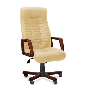 Офисное кресло для руководителя Атлант W, экокожа премиум / темно-бежевая CN1121/дерево - орех гамильтон в Альметьевске