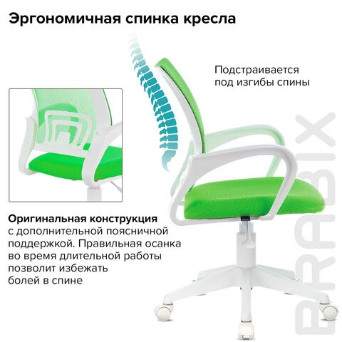 Офисное кресло Brabix Fly MG-396W (с подлокотниками, пластик белый, сетка, салатовое) 532403 в Нижнекамске - изображение 7