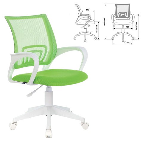 Офисное кресло Brabix Fly MG-396W (с подлокотниками, пластик белый, сетка, салатовое) 532403 в Нижнекамске - изображение 4