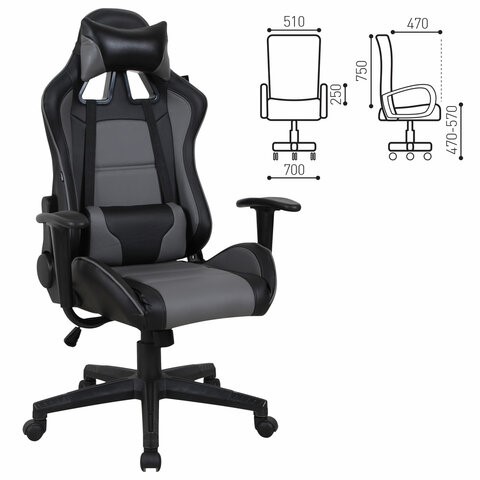 Офисное кресло Brabix GT Racer GM-100 (две подушки, экокожа, черное/серое) 531926 в Альметьевске - изображение 14