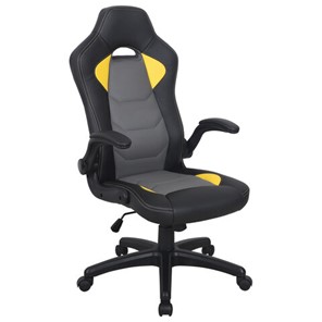 Кресло офисное BRABIX "Skill GM-005", откидные подлокотники, экокожа, черное/желтое, 532494 в Казани
