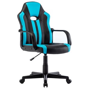 Кресло компьютерное BRABIX "Stripe GM-202", экокожа, черное/голубое, 532509 в Казани
