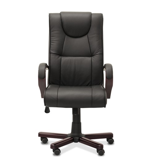 Офисное кресло для руководителя Империя, натуральная кожа / черная/дерево - орех гамильтон в Альметьевске - изображение 1