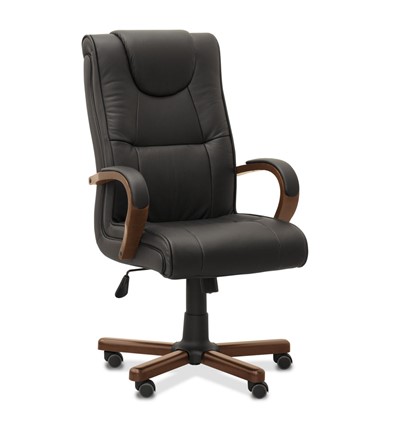 Офисное кресло Империя, натуральная кожа с компаньоном / черная/дерево - орех в Нижнекамске - изображение