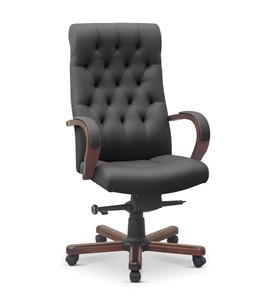 Офисное кресло для руководителя Status, натуральная кожа с компаньоном /серая/дерево - орех аида в Альметьевске