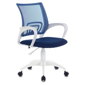 Офисное кресло Brabix Fly MG-396W (с подлокотниками, пластик белый, сетка, темно-синее) 532399 в Альметьевске