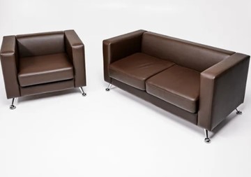 Комплект мебели Альбиони коричневый кожзам  диван 2Д + кресло в Казани