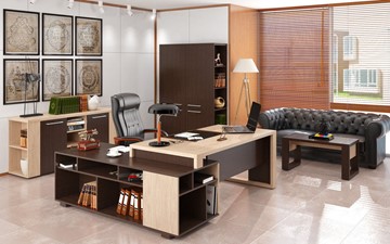 Кабинет руководителя ALTO с высоким шкафом для одежды, низким для документов и журнальным столиком в Альметьевске - предосмотр