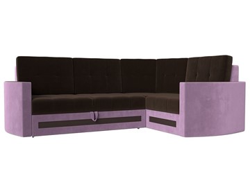 Угловой раскладной диван Белла, Коричневый/Сиреневый (Микровельвет) в Альметьевске