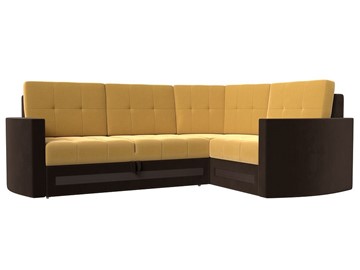 Угловой раскладной диван Белла, Желтый/Коричневый (Микровельвет) в Нижнекамске
