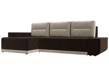 Угловой диван для гостиной Чикаго, Коричневый/Бежевый (микровельвет) в Нижнекамске