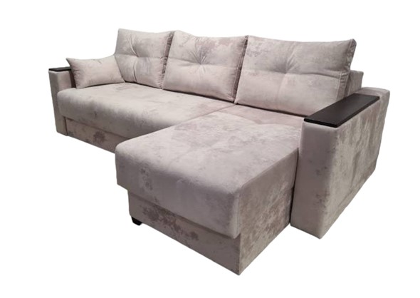 Угловой диван Комфорт 3 НПБ подлокотники МДФ, с оттоманкой в Нижнекамске - изображение