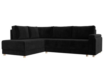 Угловой раскладной диван Лига-024, Черный (Велюр) в Набережных Челнах