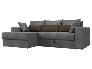 Угловой диван с оттоманкой Майами, Серый/Серый/Коричневый (рогожка) в Нижнекамске